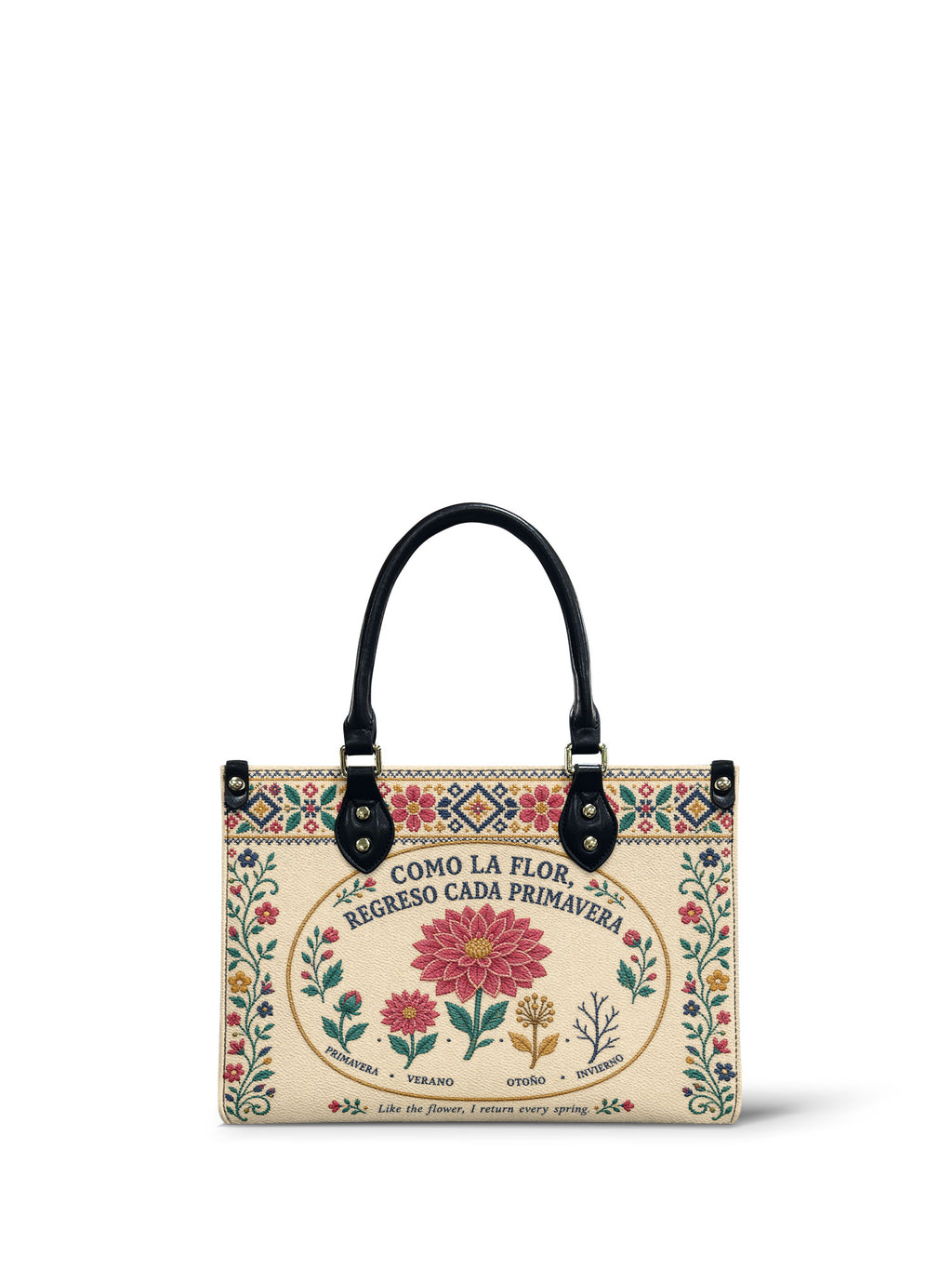 "Como la flor, regreso cada primavera" ver.3 Small Leather Handbag - front view | Paleta Bags