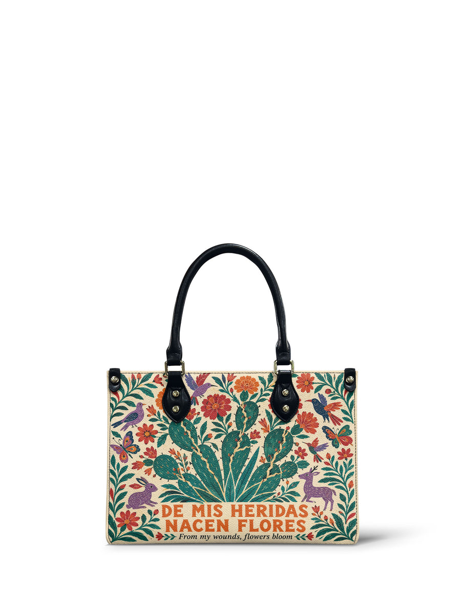 "De mis heridas nacen flores" ver.4 Small Leather Handbag
