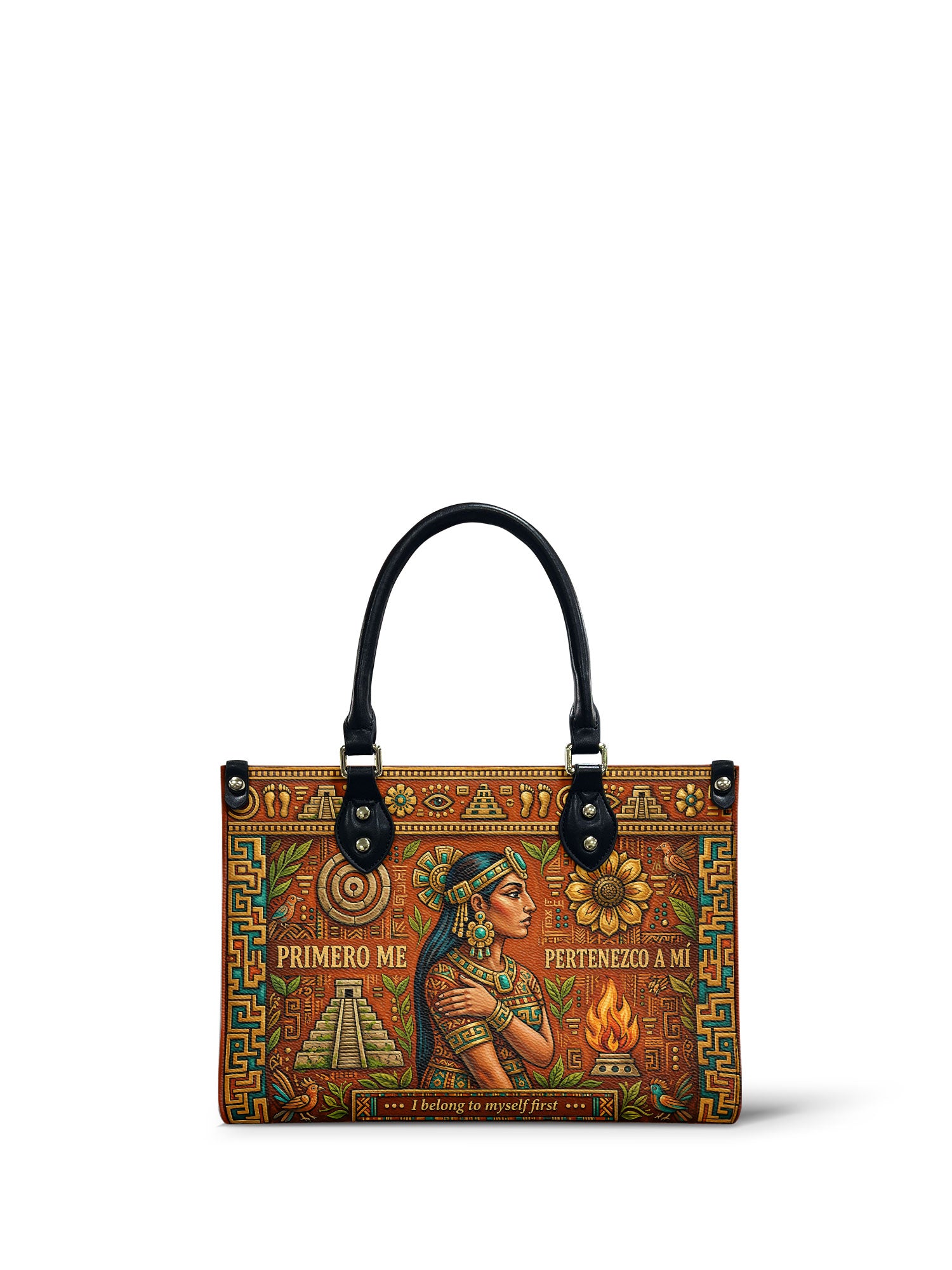 "Primero me pertenezco a mí" ver.7 Small Leather Handbag - front view | Paleta Bags