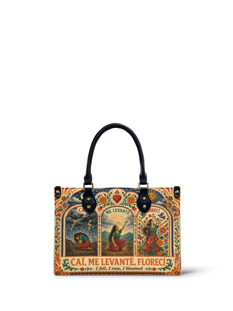 "Caí, me levanté, florecí" ver.1 Small Leather Handbag