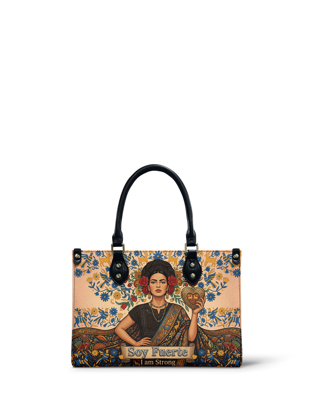 "Soy Fuerte" ver.3 Small Leather Handbag - front view | Paleta Bags
