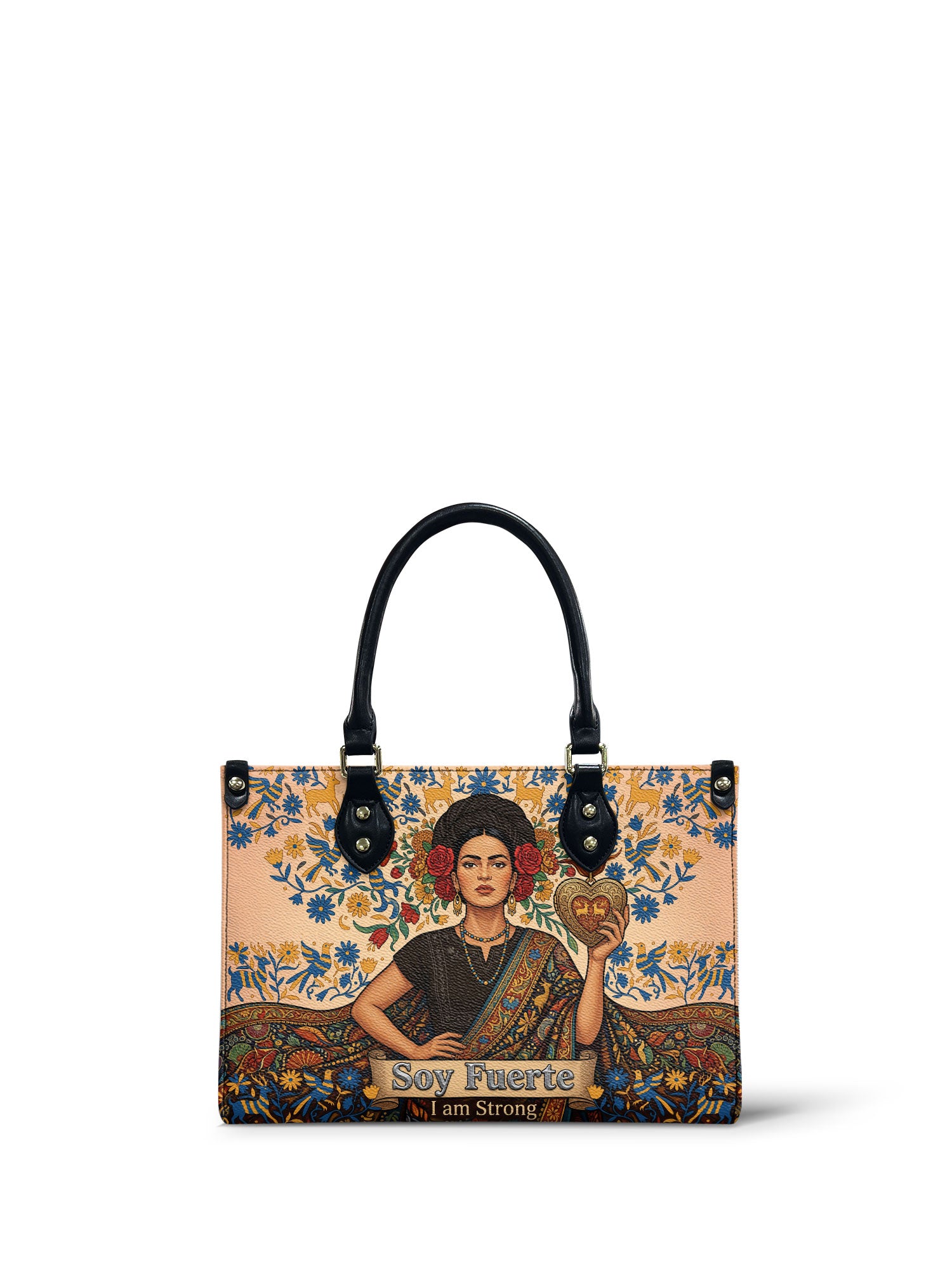 "Soy Fuerte" ver.3 Small Leather Handbag - front view | Paleta Bags