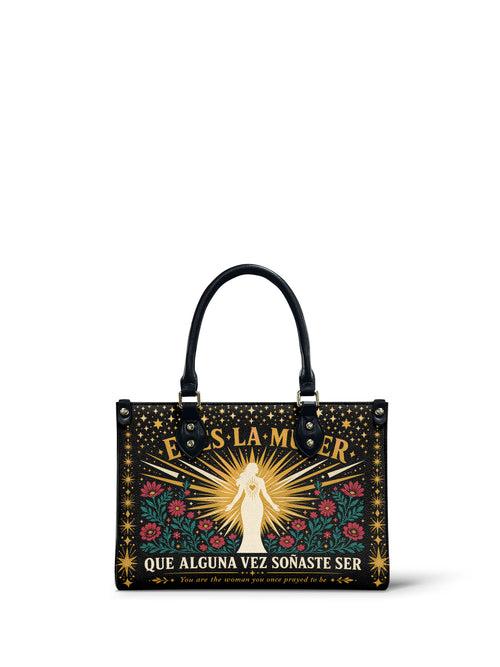 "Eres la mujer que alguna vez soñaste ser" ver.9 Small Leather Handbag - front view | Paleta Bags