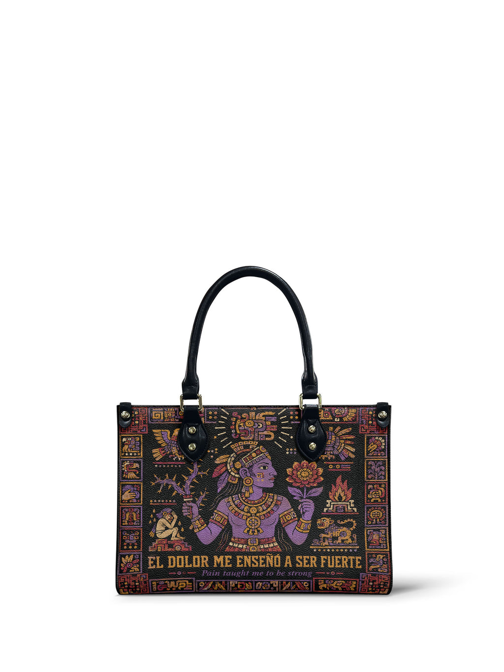 "El dolor me enseñó a ser fuerte" ver.4 Small Leather Handbag - front view | Paleta Bags