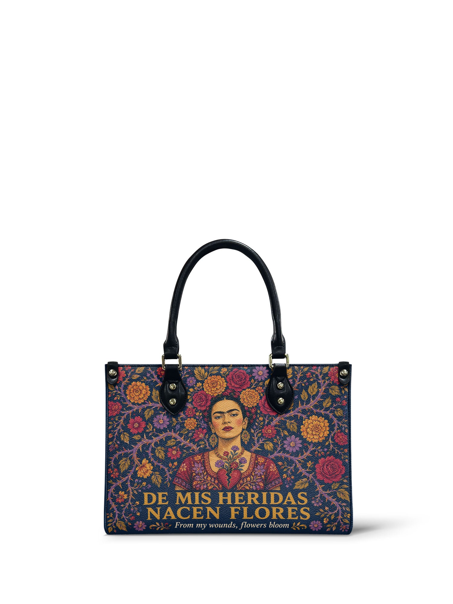 "De mis heridas nacen flores" ver.3 Small Leather Handbag - front view | Paleta Bags
