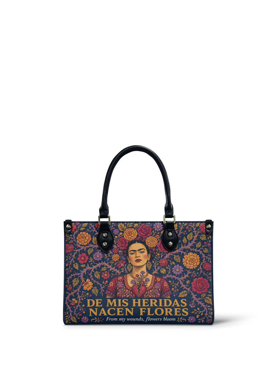 "De mis heridas nacen flores" ver.3 Small Leather Handbag
