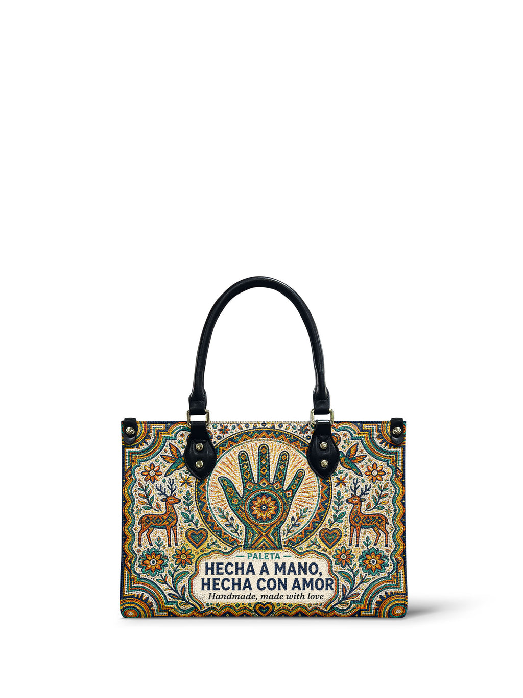 "Hecha a mano, hecha con amor" ver.3 Small Leather Handbag - Paleta Bags front view