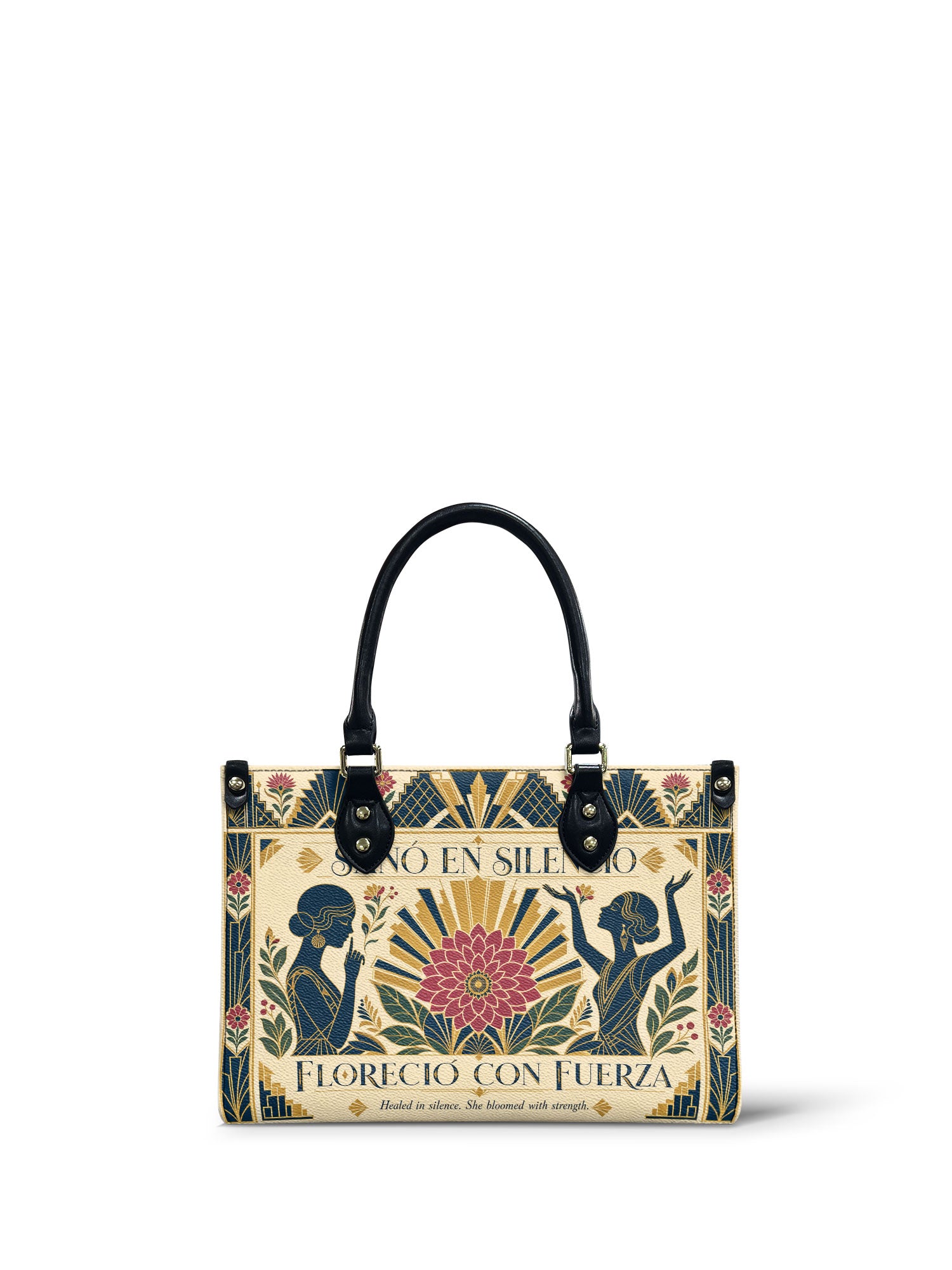 "Sanó en silencio, floreció con fuerza" ver.3 Small Leather Handbag - front view | Paleta Bags