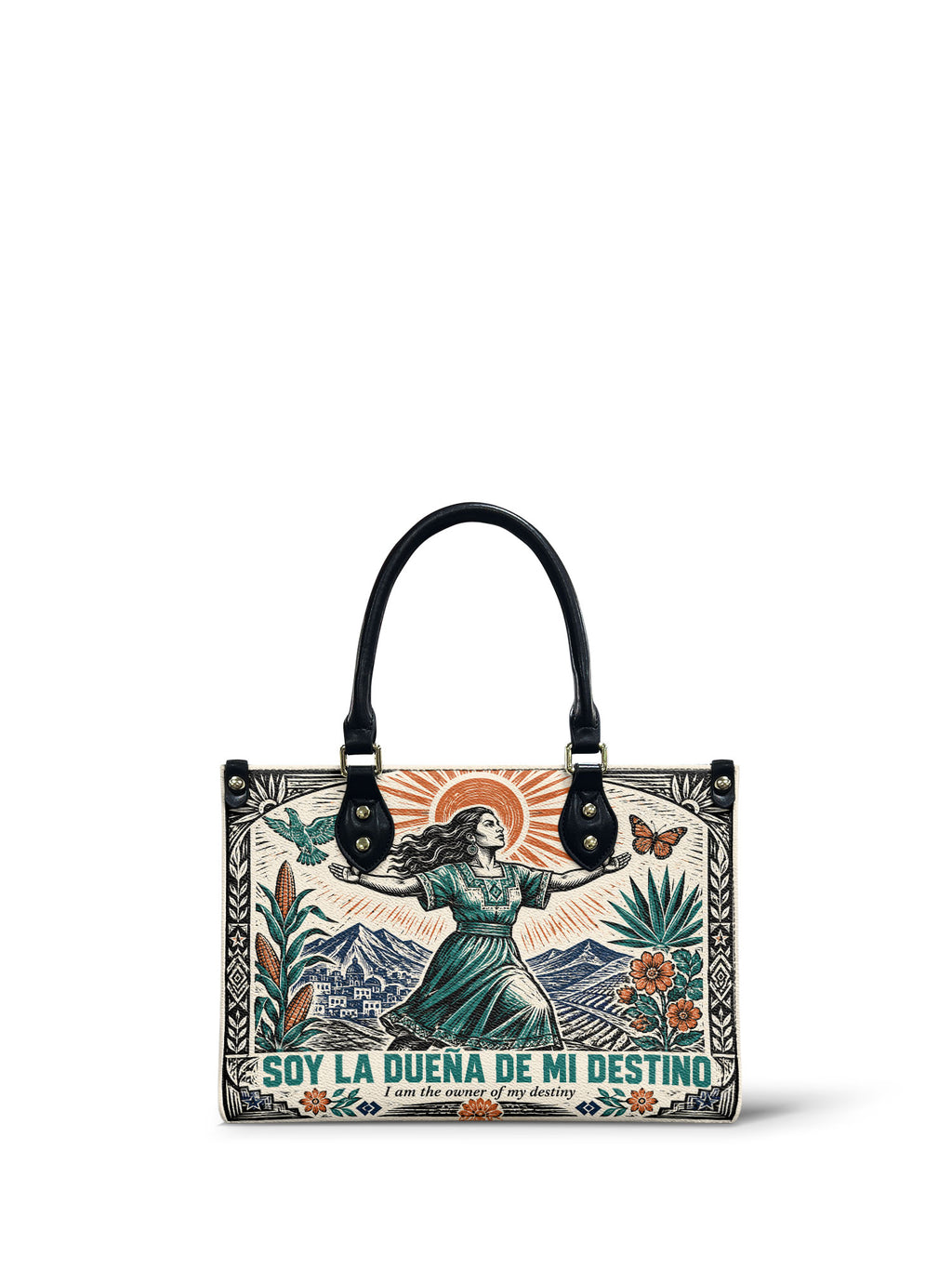 "Soy la dueña de mi destino" ver.2 Small Leather Handbag - front view | Paleta Bags