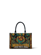 "Nacida de la tierra, hecha para el mundo" ver.4 Small Leather Handbag - front view | Paleta Bags