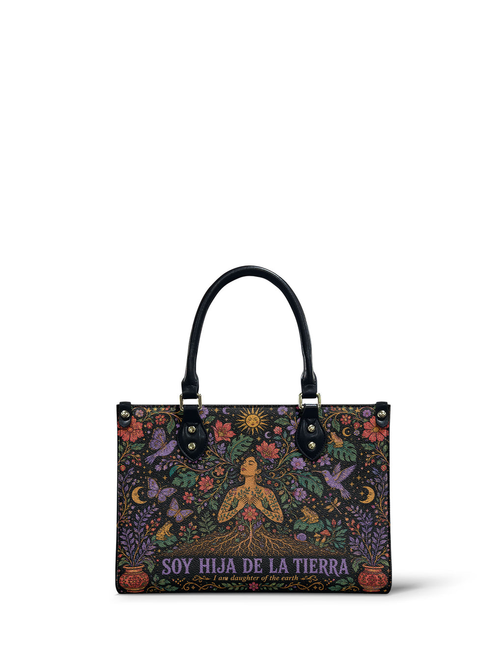 "Soy hija de la tierra" ver.3 Small Leather Handbag - front view | Paleta Bags