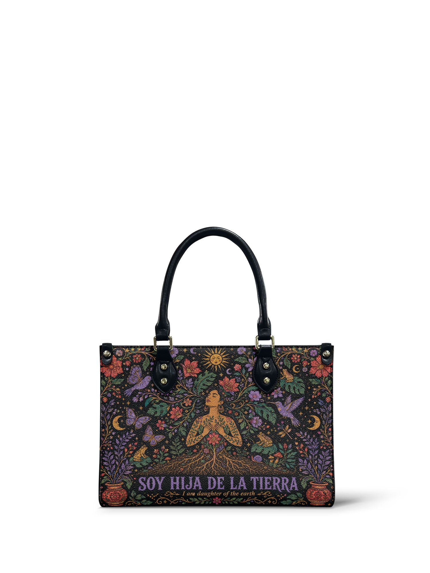 "Soy hija de la tierra" ver.3 Small Leather Handbag - front view | Paleta Bags