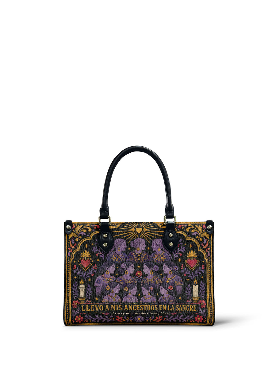 "Llevo a mis ancestros en la sangre" ver.3 Small Leather Handbag