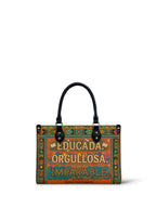 "Educada. Orgullosa. Imparable" ver.1 Small Leather Handbag - front view | Paleta Bags