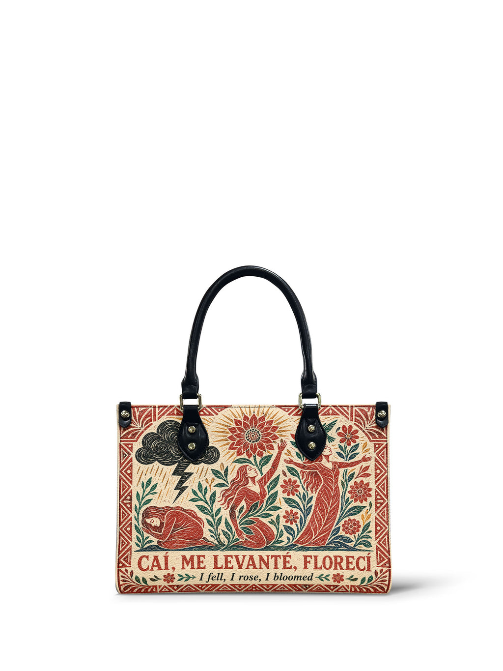 "Caí, me levanté, florecí" ver.2 Small Leather Handbag - front view | Paleta Bags