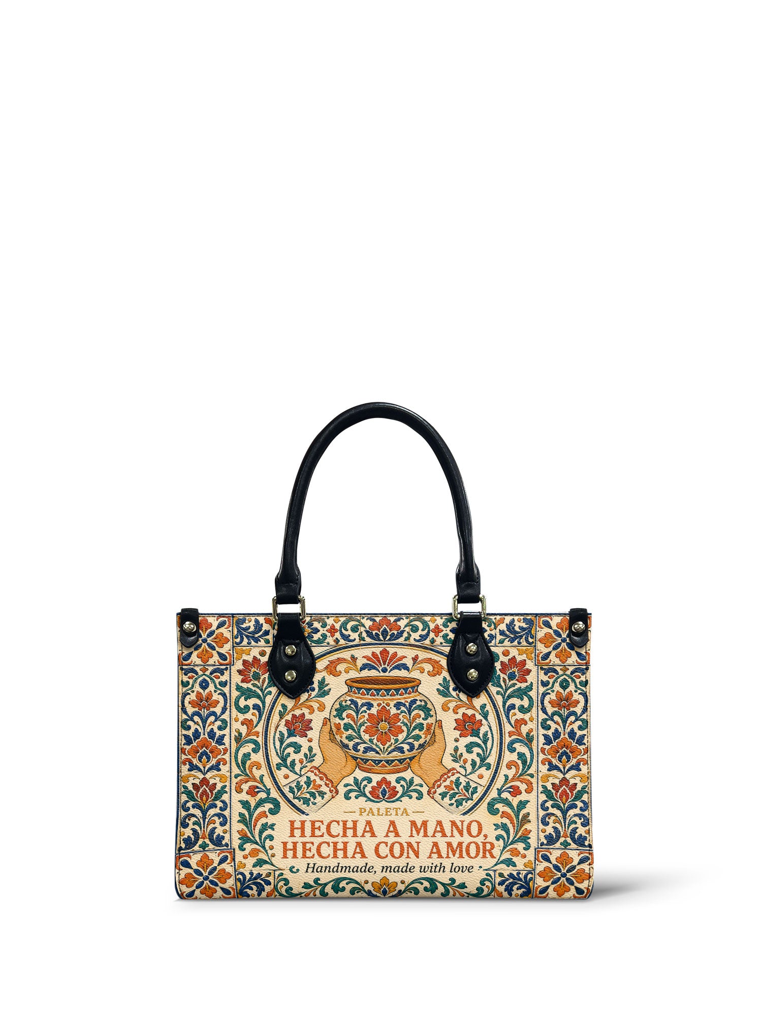 "Hecha a mano, hecha con amor" ver.2 Small Leather Handbag - Paleta Bags front view