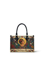 "Poderosa y Libre" ver.1 Small Leather Handbag - front view | Paleta Bags