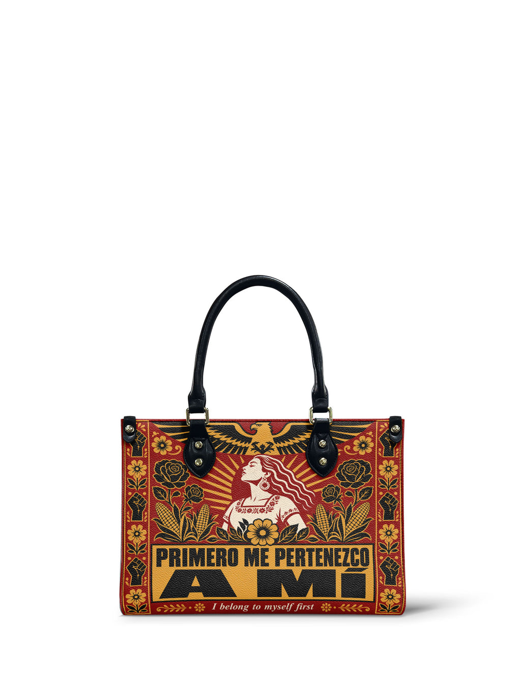 "Primero me pertenezco a mí" ver.3 Small Leather Handbag - front view | Paleta Bags