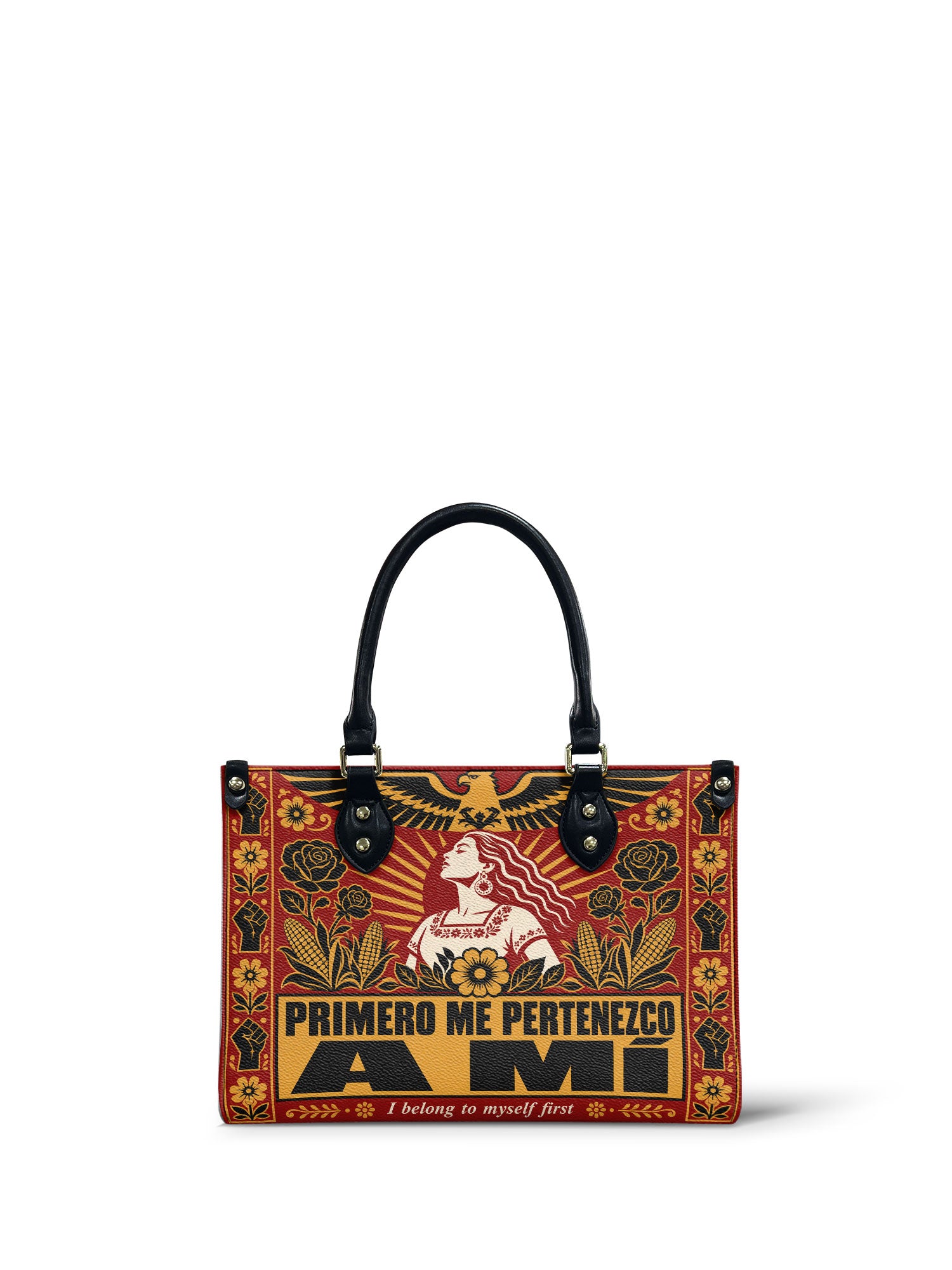 "Primero me pertenezco a mí" ver.3 Small Leather Handbag - front view | Paleta Bags