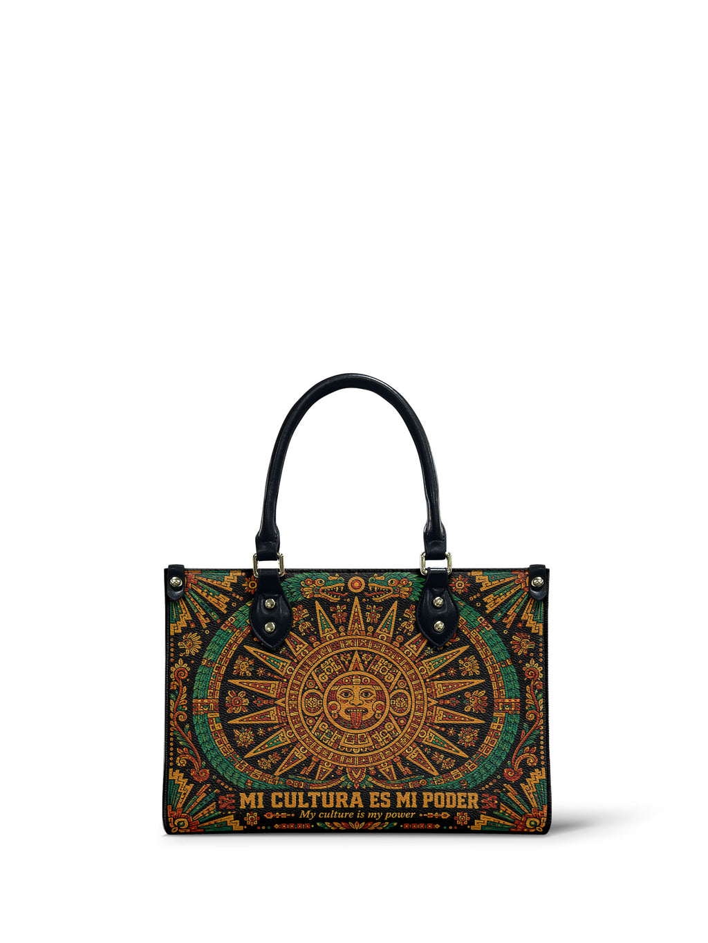 "Mi cultura es mi poder" ver.1 Small Leather Handbag - front view | Paleta Bags