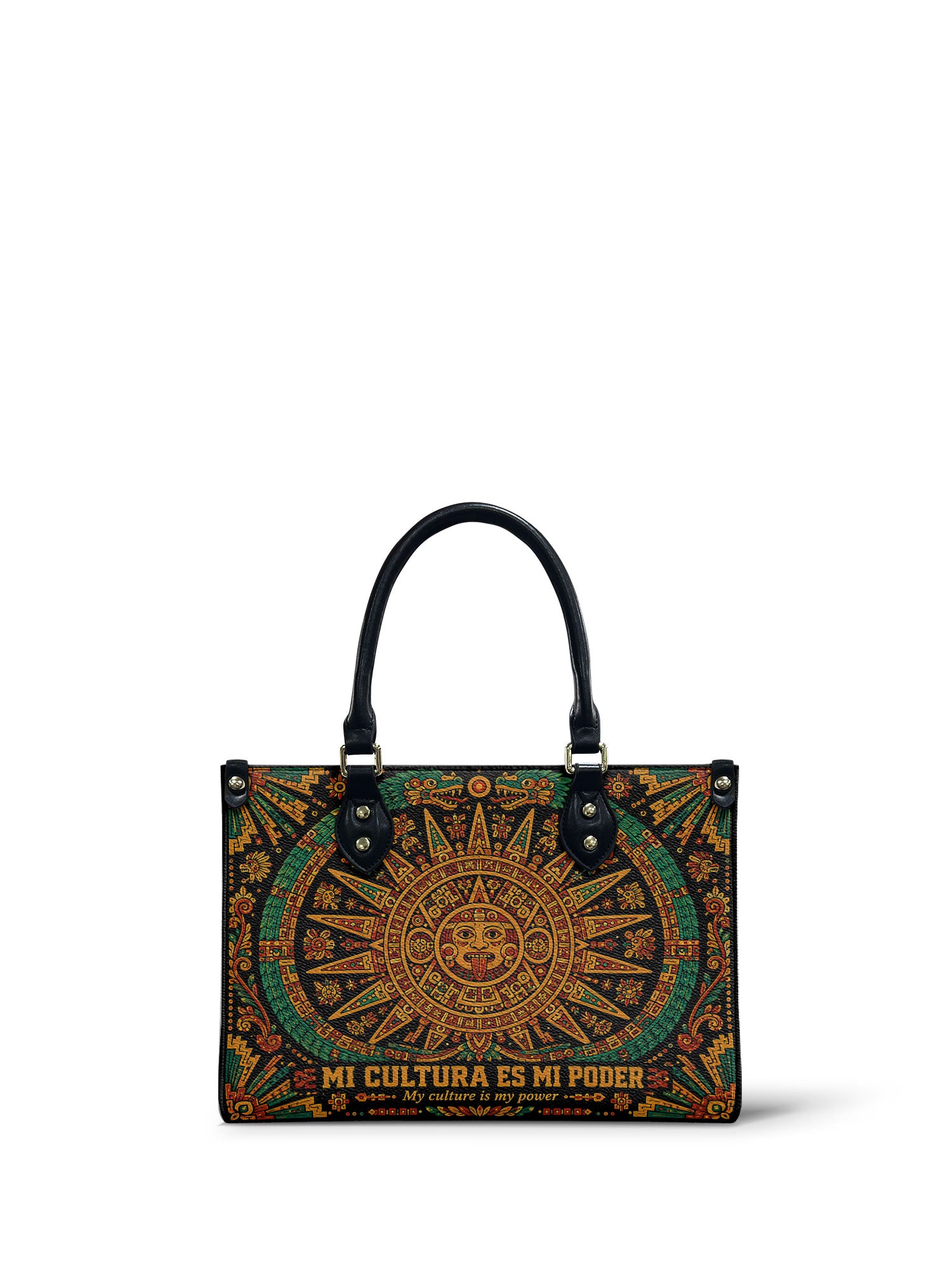 "Mi cultura es mi poder" ver.1 Small Leather Handbag - front view | Paleta Bags