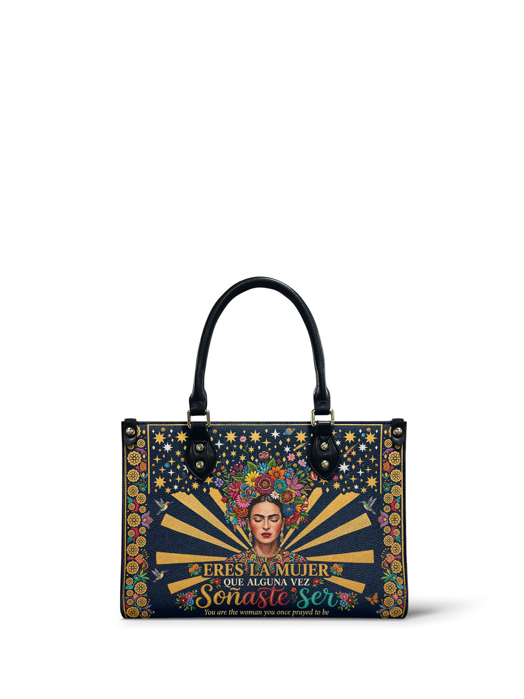 "Eres la mujer que alguna vez soñaste ser" ver.3 Small Leather Handbag - front view | Paleta Bags