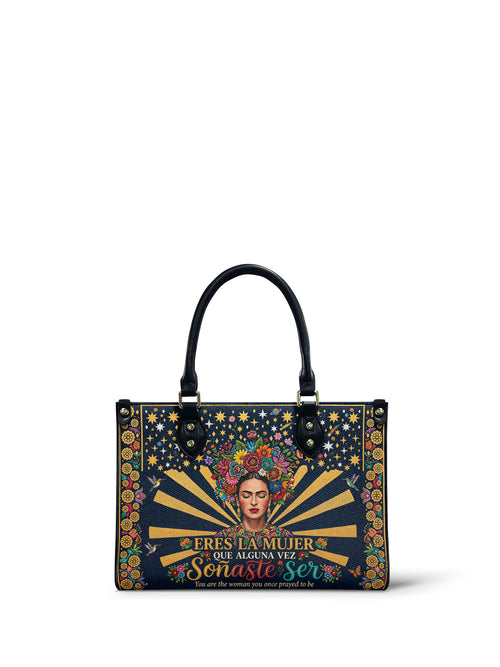"Eres la mujer que alguna vez soñaste ser" ver.3 Small Leather Handbag - front view | Paleta Bags