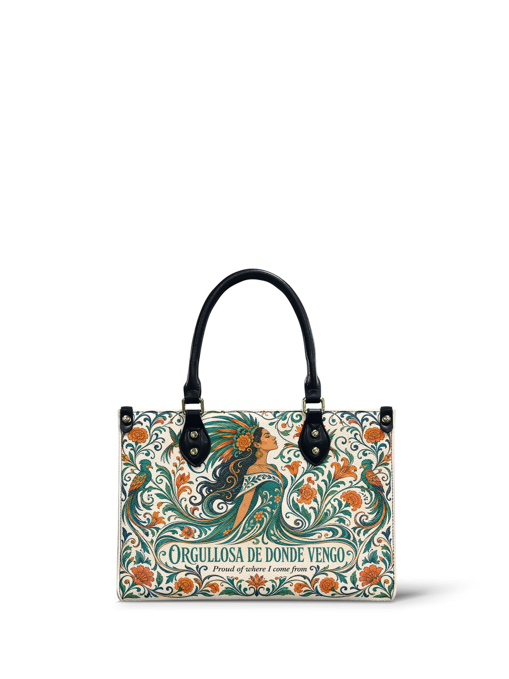 "Orgullosa de donde vengo" ver.3 Small Leather Handbag - front view | Paleta Bags