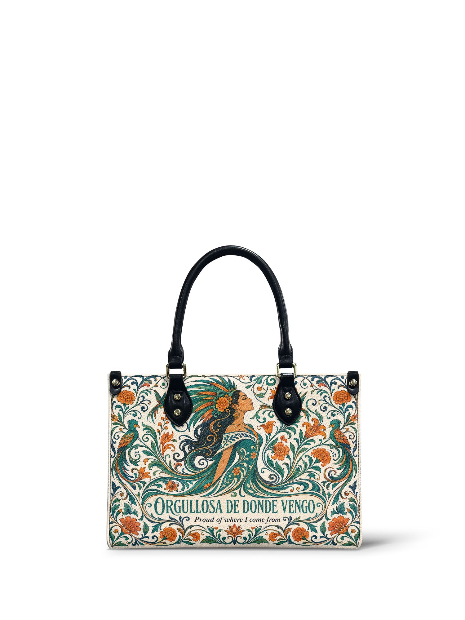 "Orgullosa de donde vengo" ver.3 Small Leather Handbag - front view | Paleta Bags