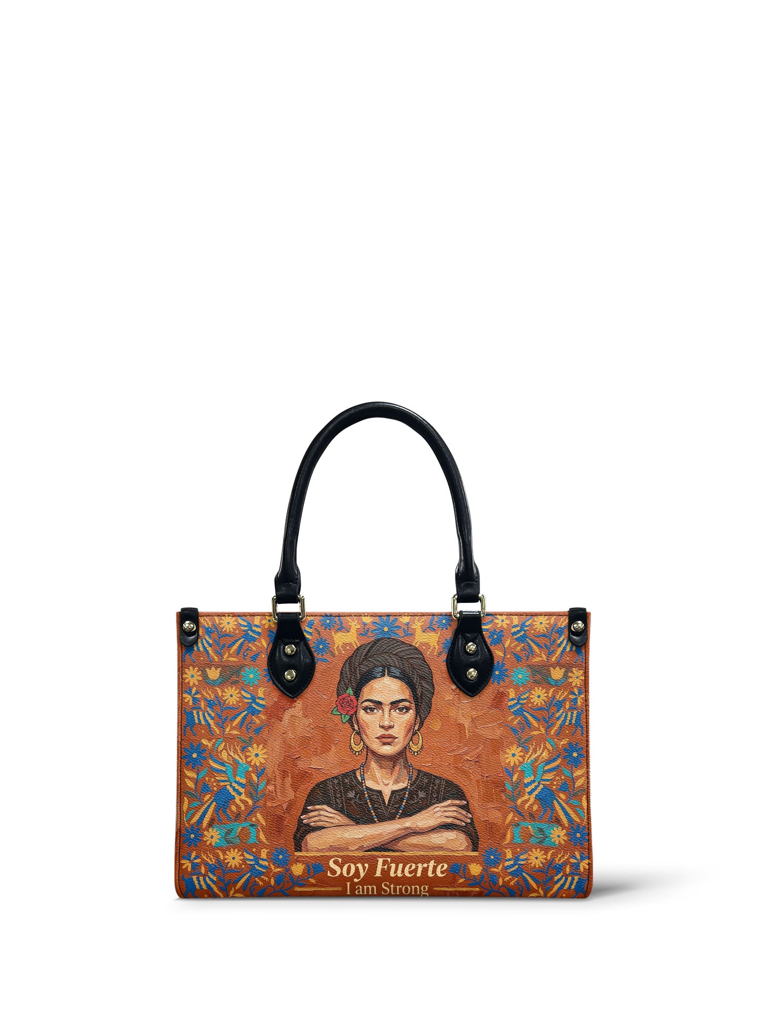 "Soy Fuerte" ver.5 Small Leather Handbag - front view | Paleta Bags