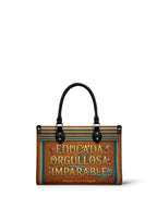 "Educada. Orgullosa. Imparable" ver.2 Small Leather Handbag - front view | Paleta Bags