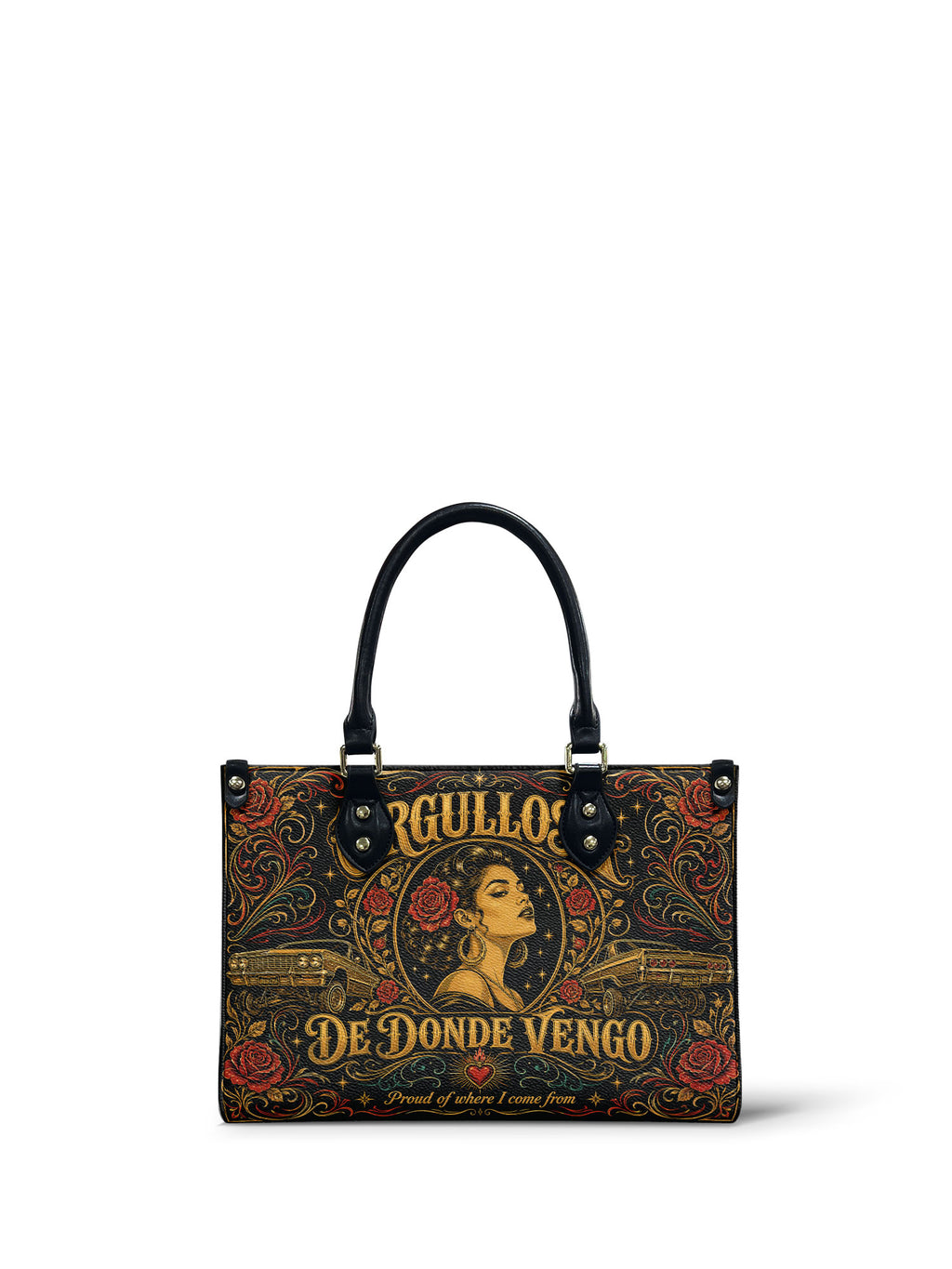 "Orgullosa de donde vengo" ver.4 Small Leather Handbag - front view | Paleta Bags