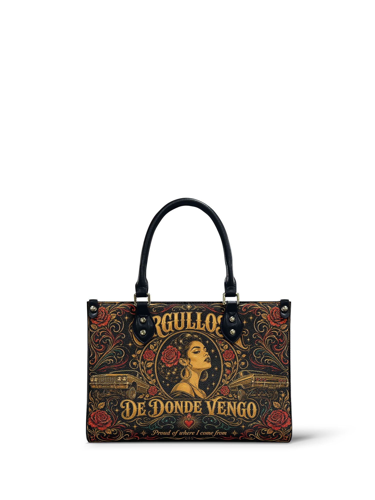 "Orgullosa de donde vengo" ver.4 Small Leather Handbag - front view | Paleta Bags
