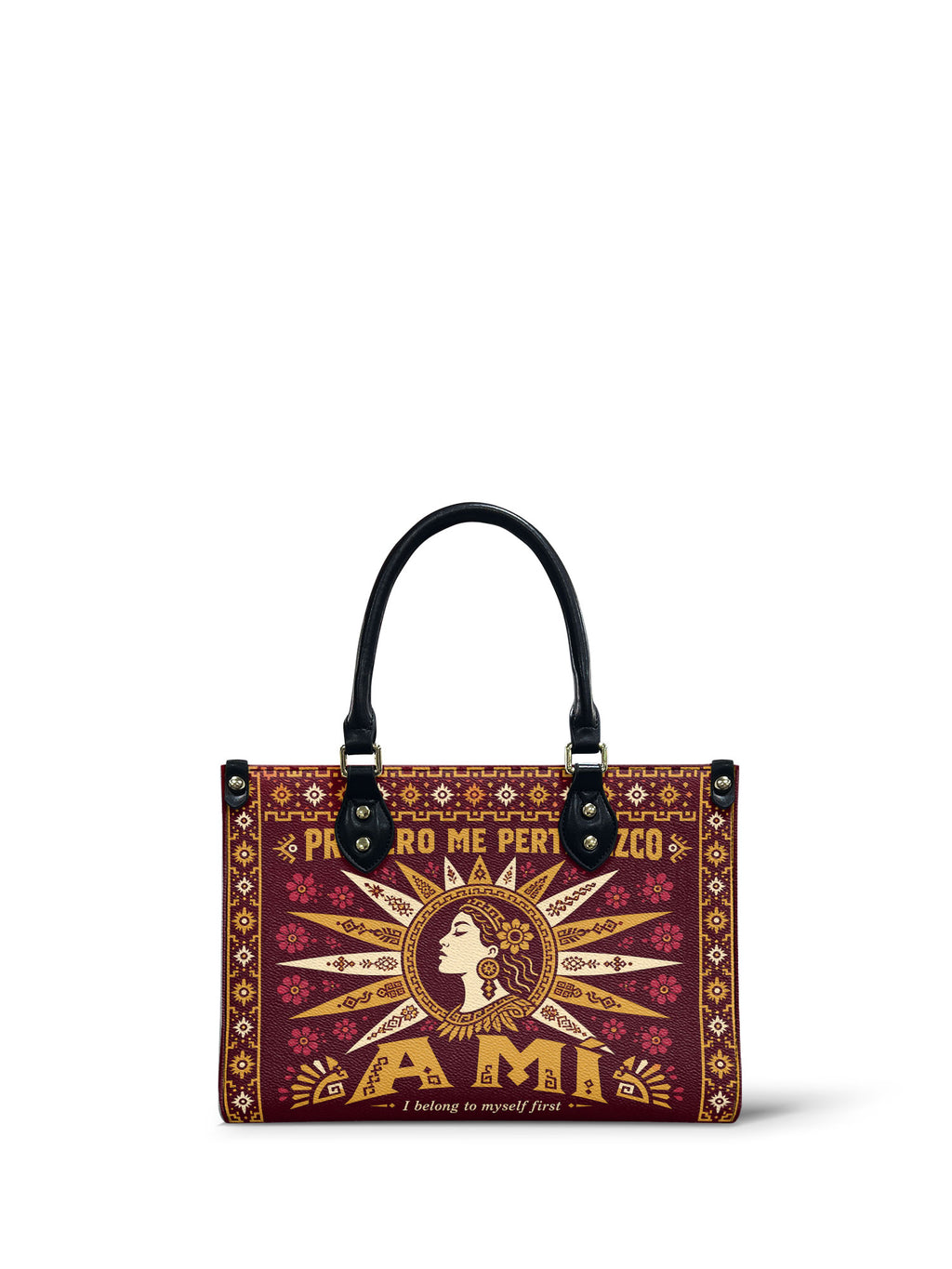 "Primero me pertenezco a mí" ver.5 Small Leather Handbag - front view | Paleta Bags