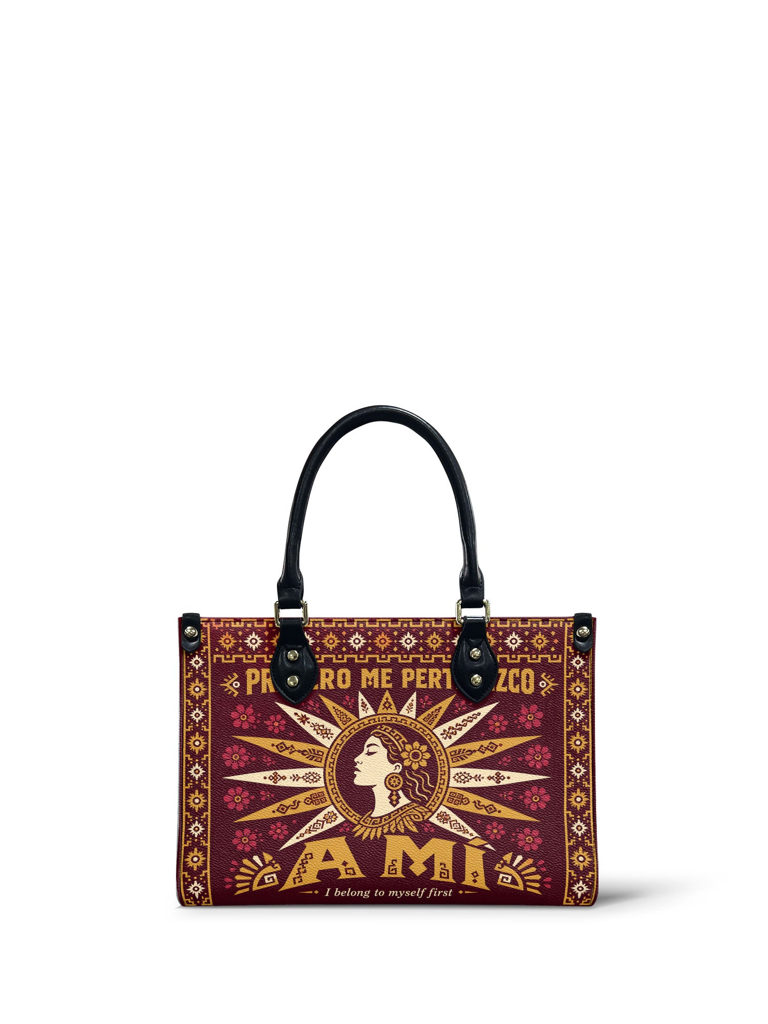 "Primero me pertenezco a mí" ver.5 Small Leather Handbag - front view | Paleta Bags