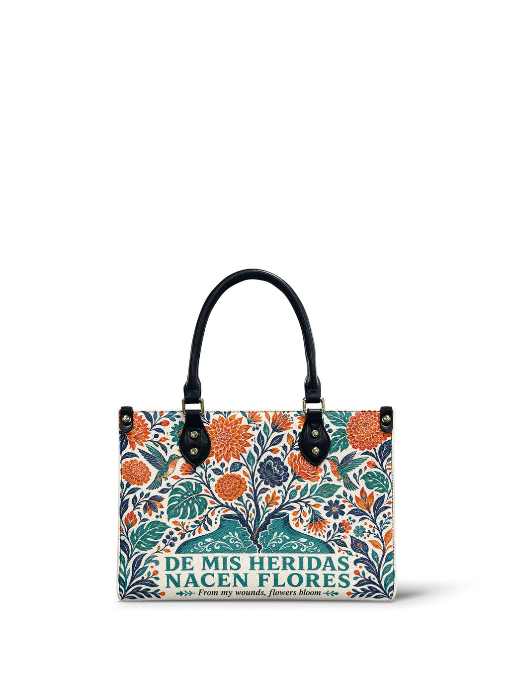 "De mis heridas nacen flores" ver.1 Small Leather Handbag - front view | Paleta Bags