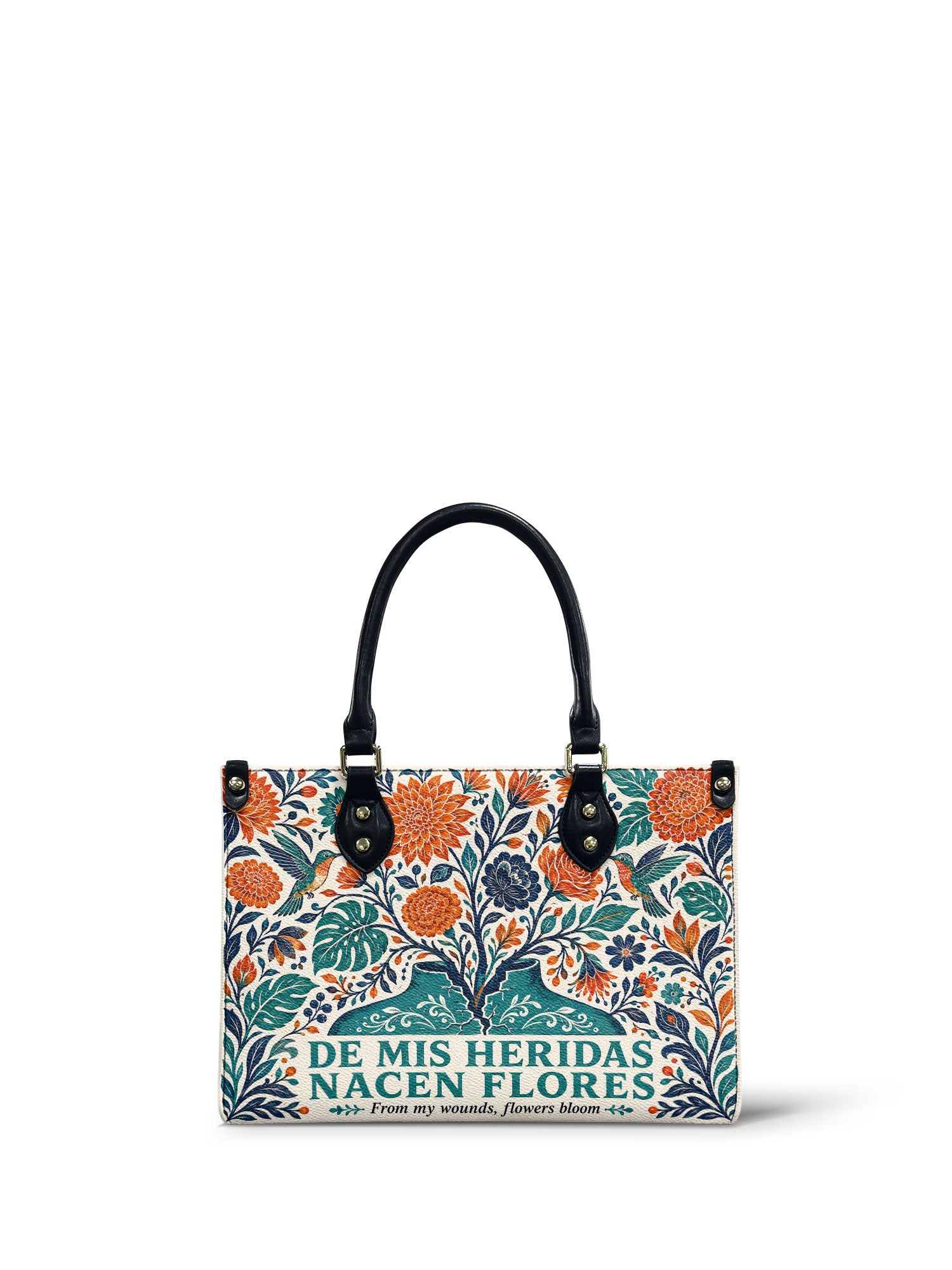 "De mis heridas nacen flores" ver.1 Small Leather Handbag - front view | Paleta Bags
