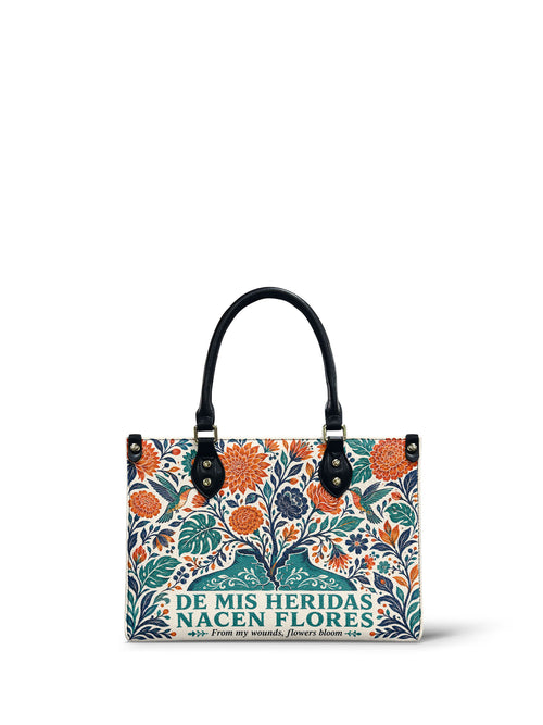 "De mis heridas nacen flores" ver.1 Small Leather Handbag - front view | Paleta Bags
