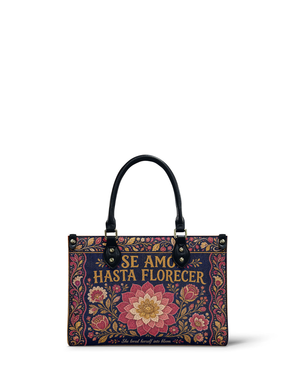 "Se amó hasta florecer" ver.4 Small Leather Handbag - front view | Paleta Bags