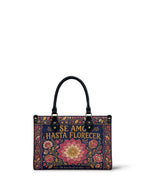 "Se amó hasta florecer" ver.4 Small Leather Handbag - front view | Paleta Bags