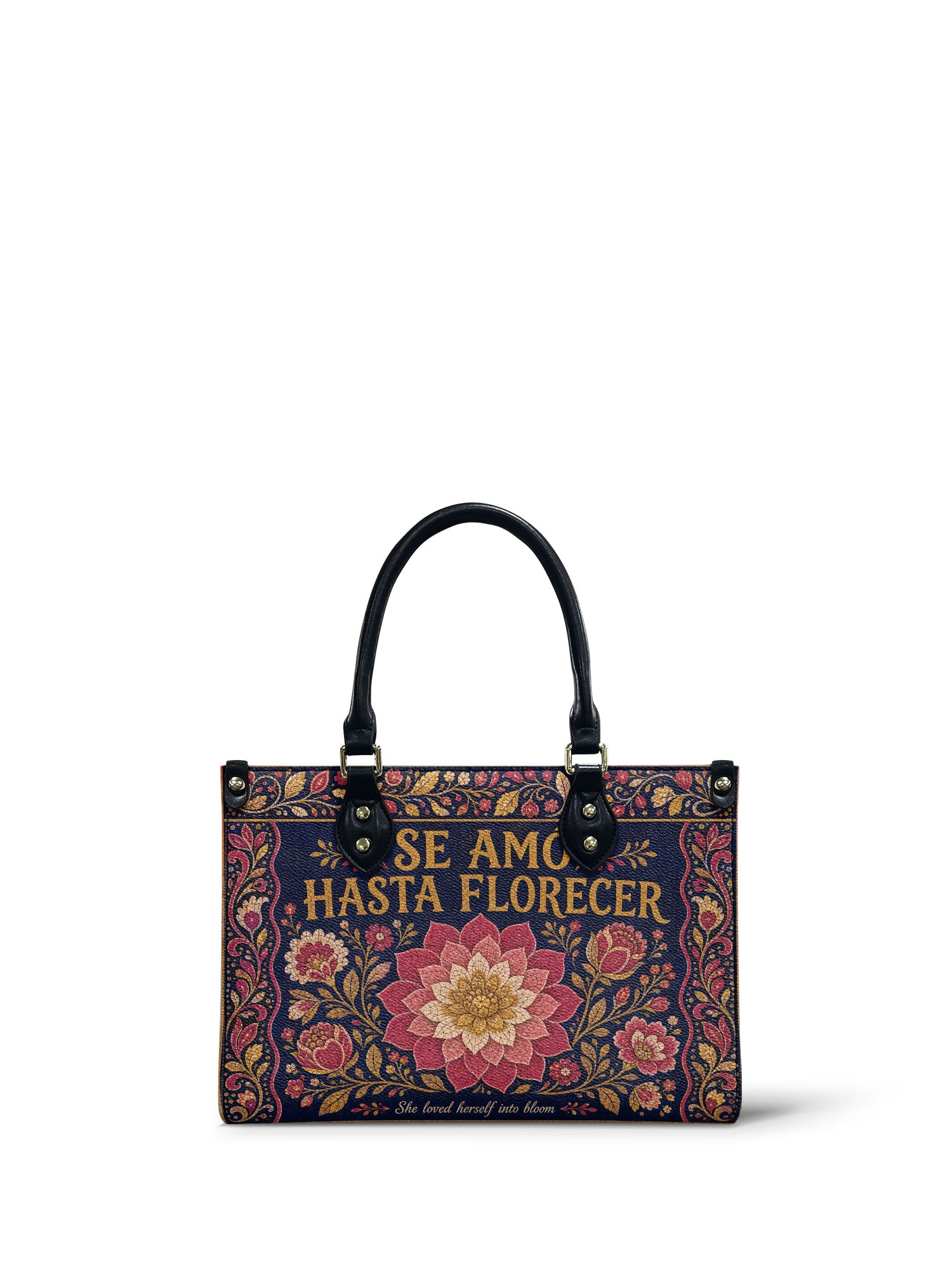 "Se amó hasta florecer" ver.4 Small Leather Handbag - front view | Paleta Bags