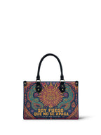 "Soy fuego que no se apaga" ver.3 Small Leather Handbag - front view | Paleta Bags