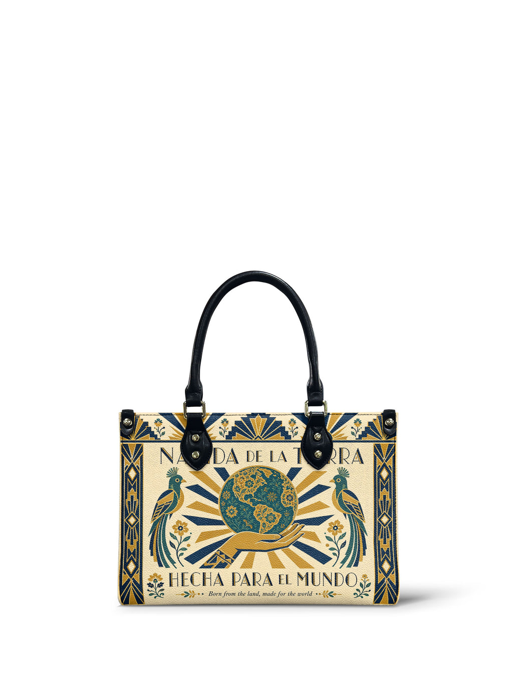 "Nacida de la tierra, hecha para el mundo" ver.2 Small Leather Handbag - front view | Paleta Bags