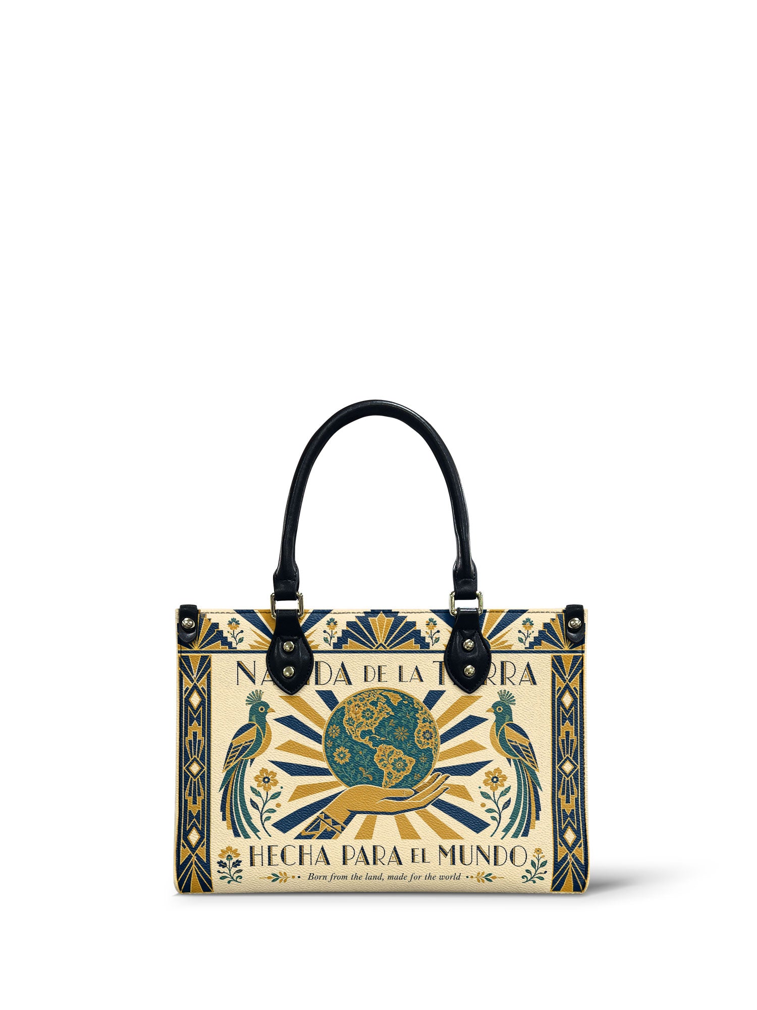 "Nacida de la tierra, hecha para el mundo" ver.2 Small Leather Handbag - front view | Paleta Bags