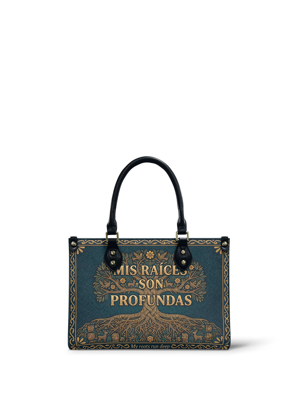 "Mis Raíces son Profundas" ver.2 Small Leather Handbag - front view | Paleta Bags
