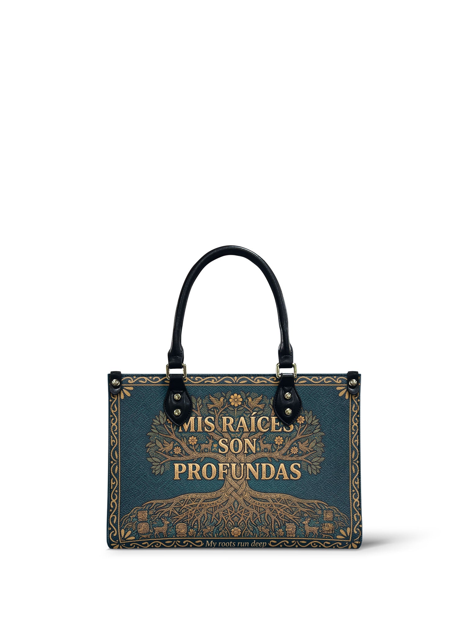 "Mis Raíces son Profundas" ver.2 Small Leather Handbag - front view | Paleta Bags
