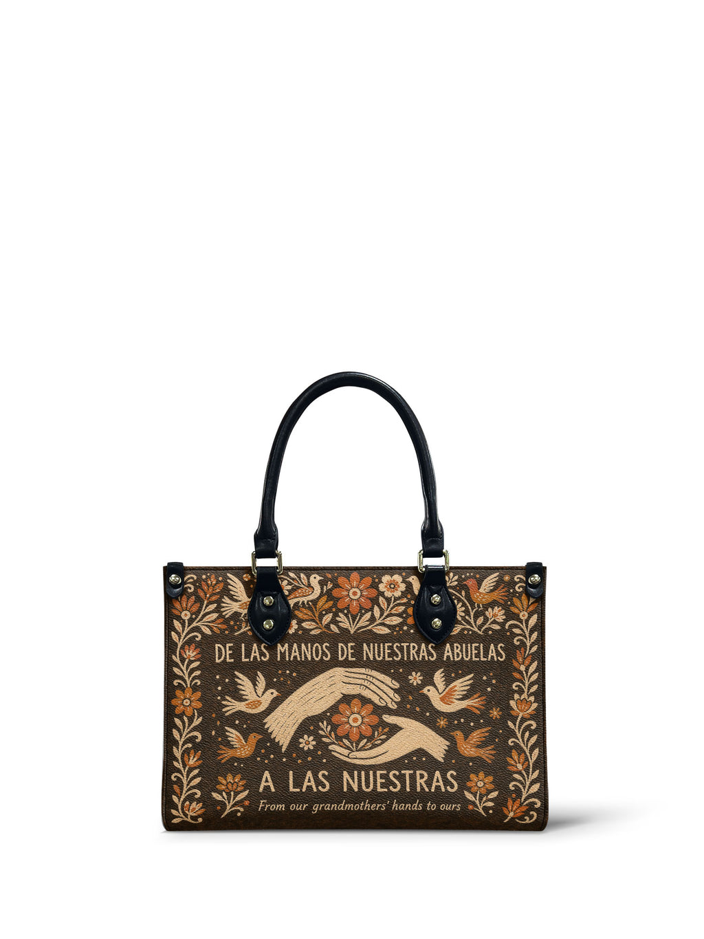 "De las manos de nuestras abuelas a las nuestras" ver.2 Small Leather Handbag - front view | Paleta Bags