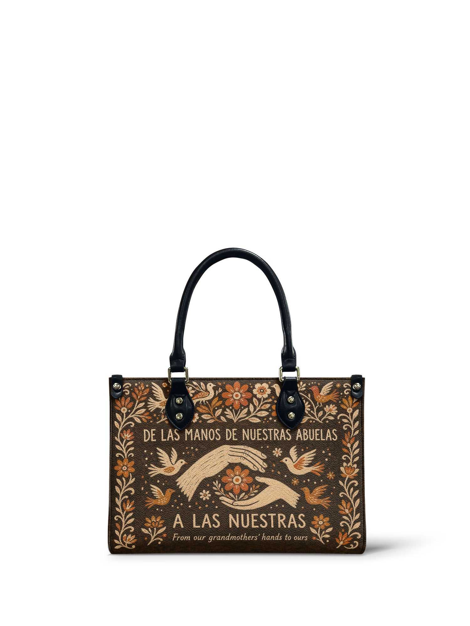 "De las manos de nuestras abuelas a las nuestras" ver.2 Small Leather Handbag - front view | Paleta Bags