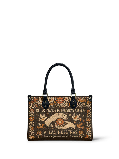 "De las manos de nuestras abuelas a las nuestras" ver.2 Small Leather Handbag - front view | Paleta Bags