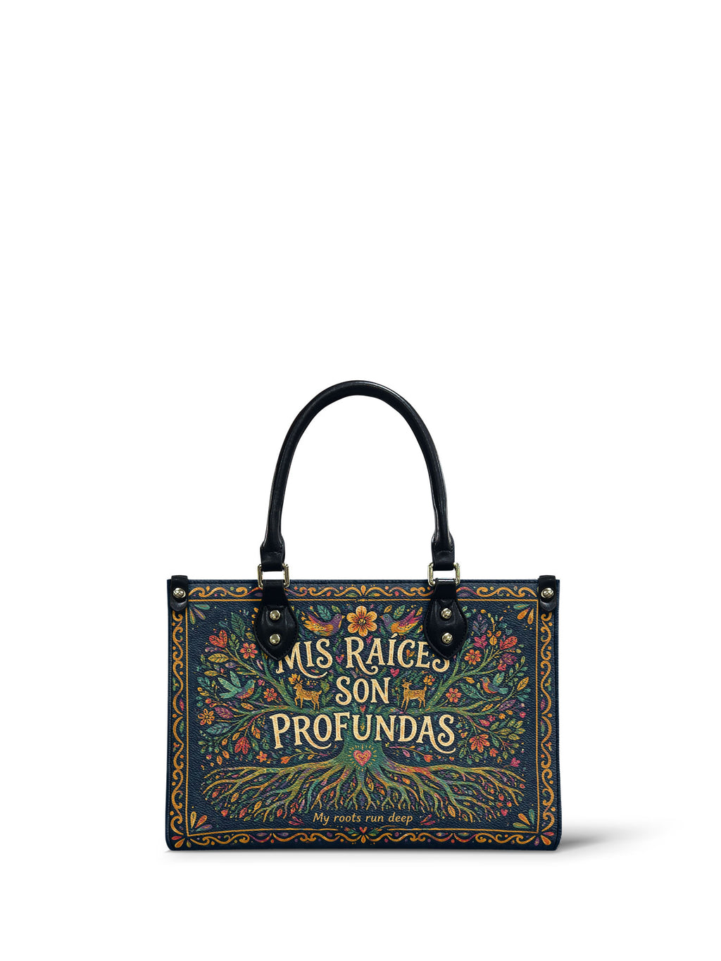 "Mis Raíces son Profundas" ver.4 Small Leather Handbag - front view | Paleta Bags